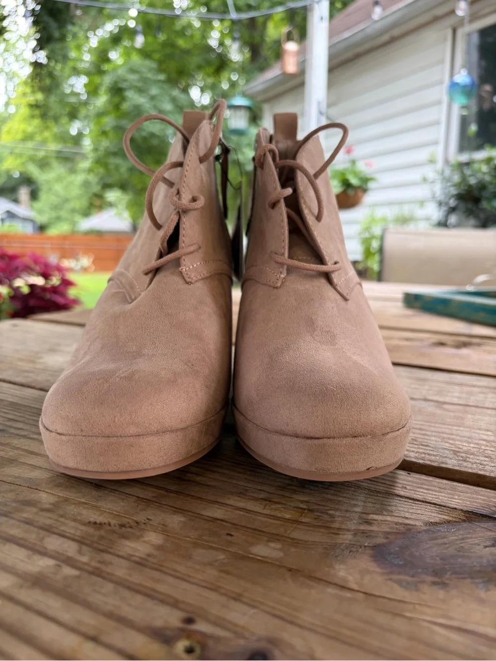 Dolce Vita Women's Taupe Lace-Up Wedge Booties